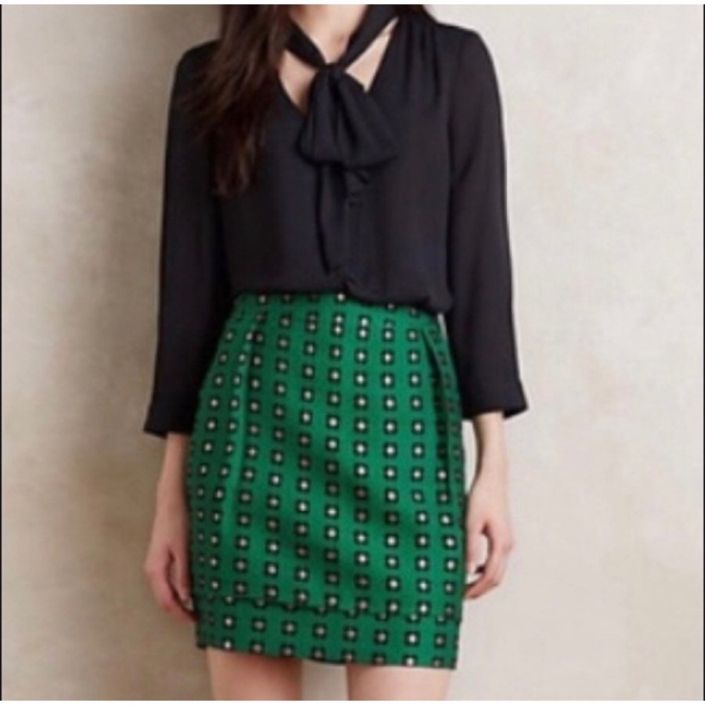 Anthropologie HD in Paris Green Patterned Skirt - Size 4 - Picture 7 of 14
